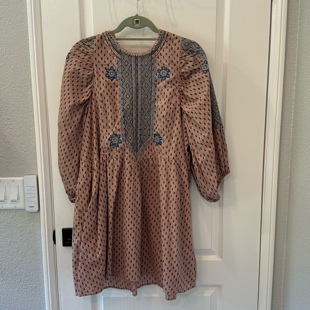 Brand new Anthropologie Embroidered Pattern Peach Mini Dress - Picture 6 of 13